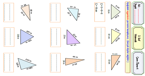 3. Sınıf Matematik Çevre Ölçme (Üçgenin Çevre Uzunluğu)-4