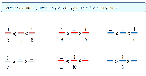 4. Sınıf Matematik Kesirleri Sıralama ve Karşılaştırma-2
