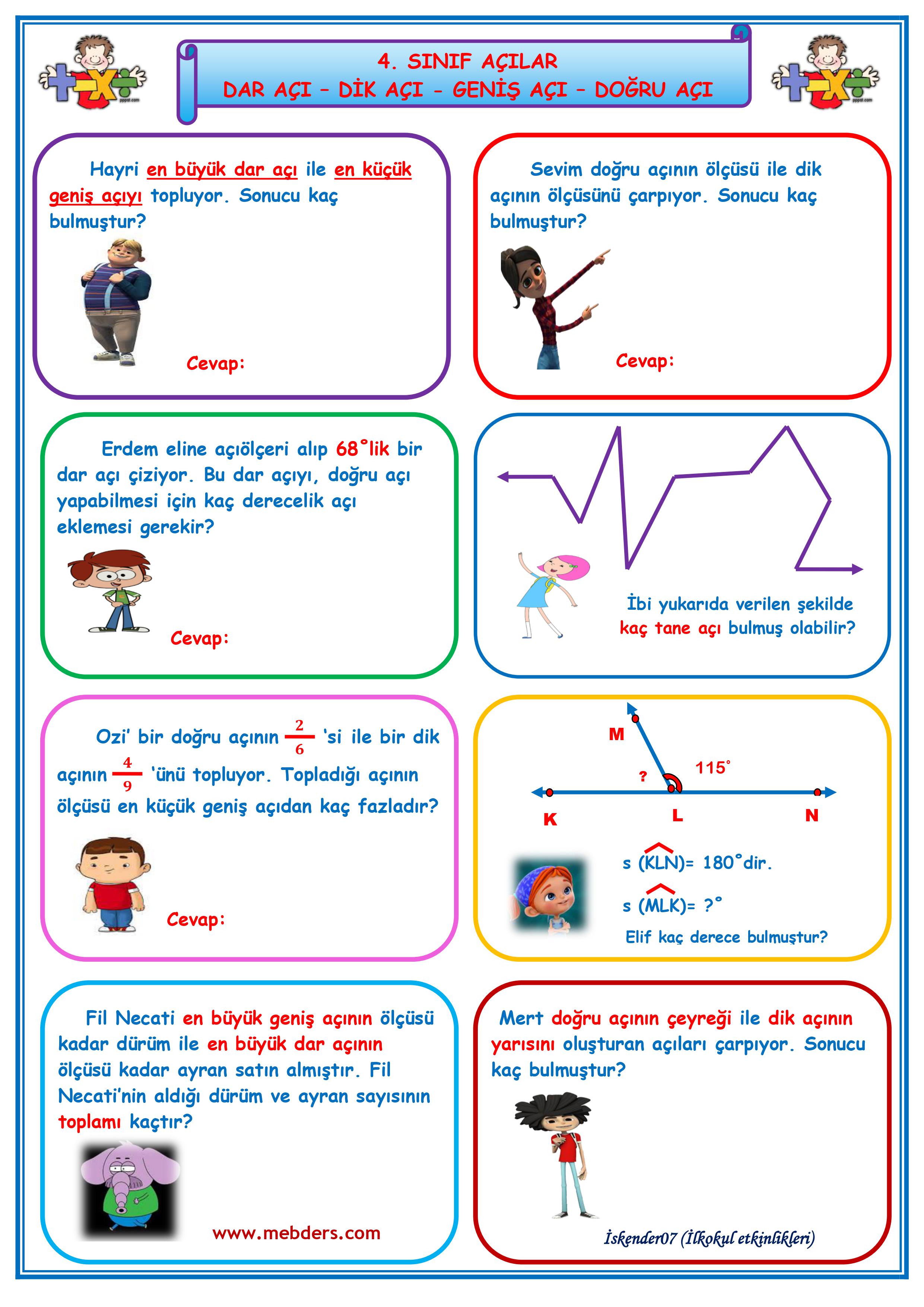 4. Sınıf Matematik Açılar Etkinlik Çalışması