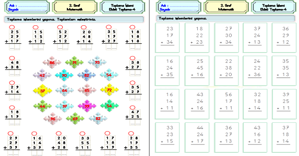2. Sınıf Matematik Toplama İşlemi Eldeli Toplama Etkinliği -4