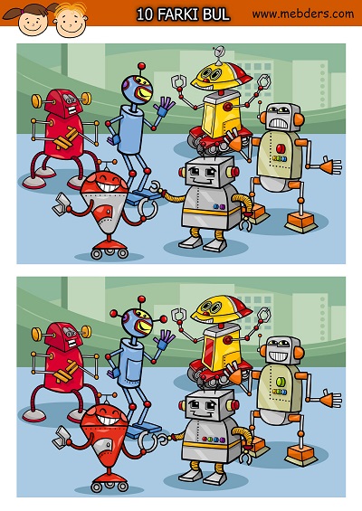 Sevimli robotlar arasındaki 10 farkı bulma etkinliği