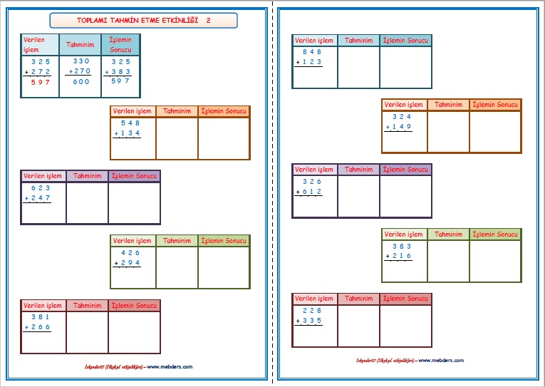 3. Sınıf Matematik Toplamı Tahmin Etme 2