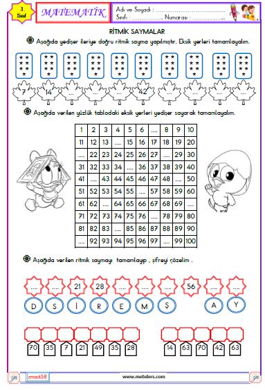3. Sınıf Matematik Yedişer Ritmik Sayma Etkinliği