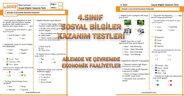 4. Sınıf Sosyal Bilgiler Kazanım Testi - Ailemde ve Çevremde Ekonomik Faaliyetler