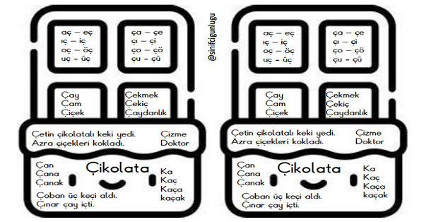 1. Sınıf İlk Okuma Yazma (Ç-ç Sesi) Çikolata Kutusu Oku-Boya Etkinliği
