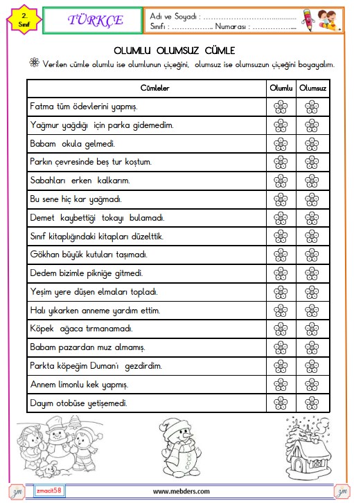2. Sınıf Türkçe Olumlu ve Olumsuz Cümle Etkinliği 4