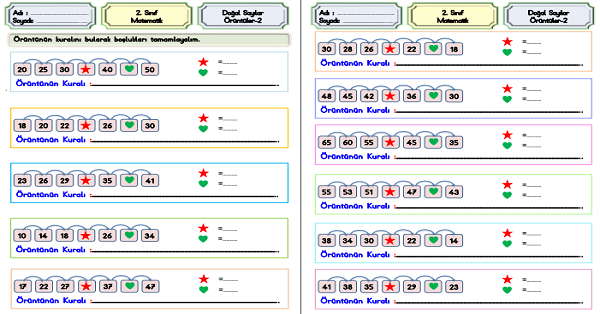 2. Sınıf Matematik Doğal Sayılar-Örüntüler Etkinliği -2