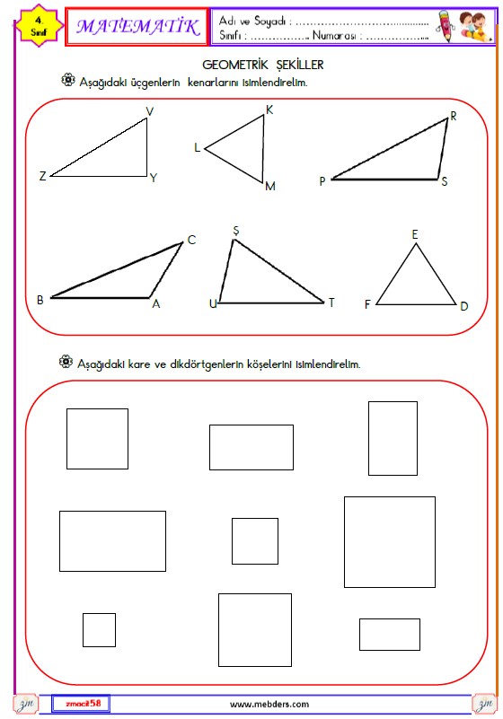 4. Sınıf Matematik Geometrik Şekiller Etkinliği 3