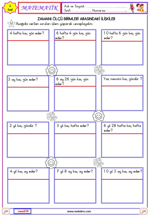 3. Sınıf Matematik Zamanı Ölçü Birimleri Arasındaki İlişkiler Etkinliği 4