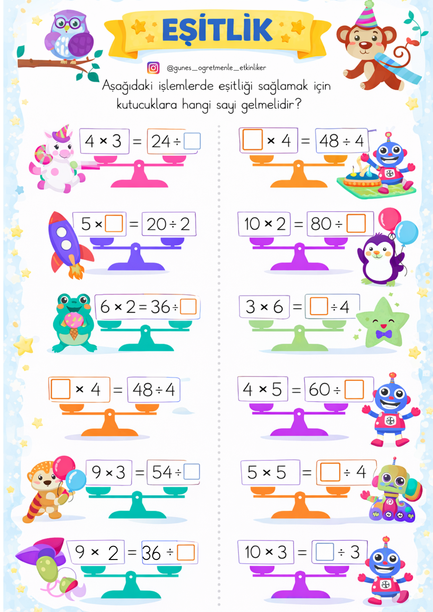 2. Sınıf Matematik Eşitlik Konusu Etkinliği