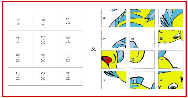1. Sınıf Matematik Çıkarma İşlemi Puzzle Kes-Yapıştır- 2