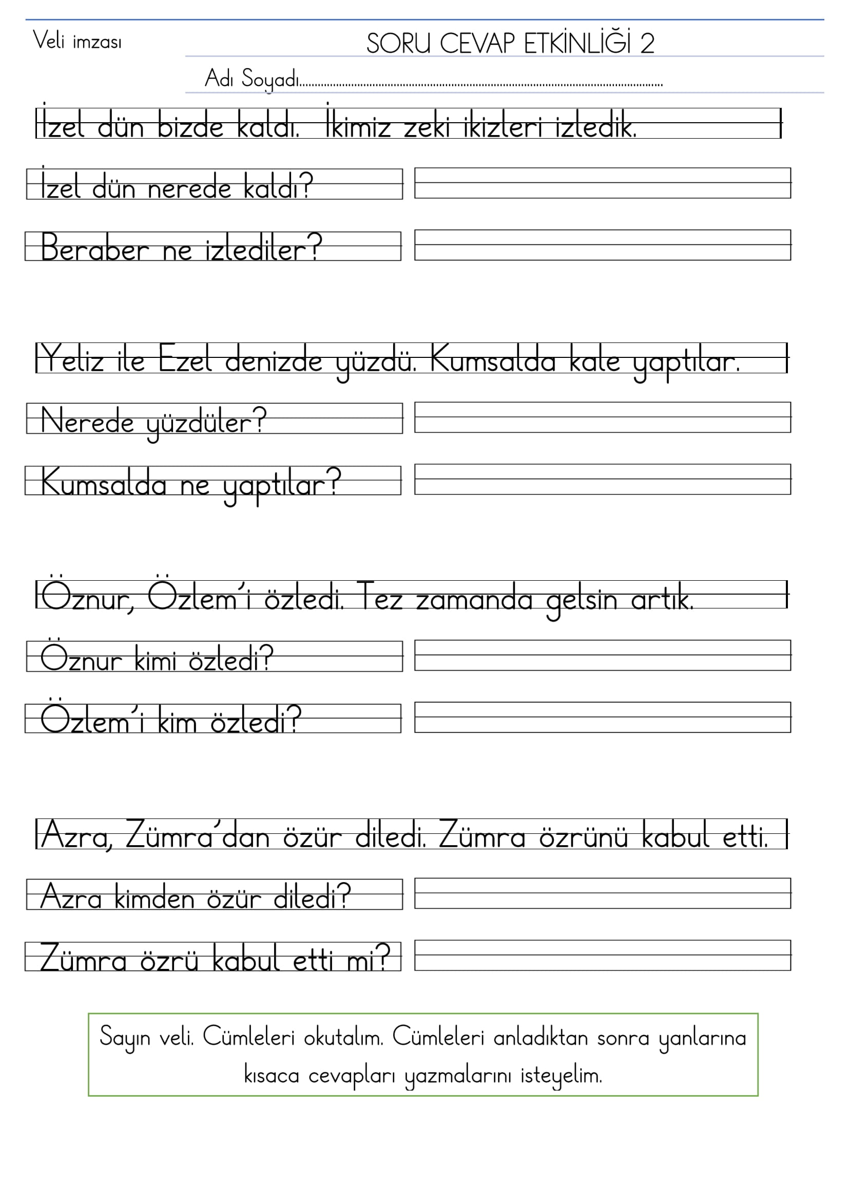 1. Sınıf İlk Okuma Yazma Z Sesi Kısa Soru Cevap Etkinliği 2