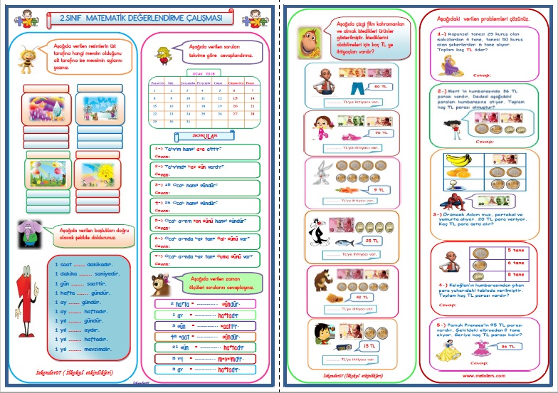 2. Sınıf Matematik Genel Değerlendirme Çalışması (4 Sayfa)