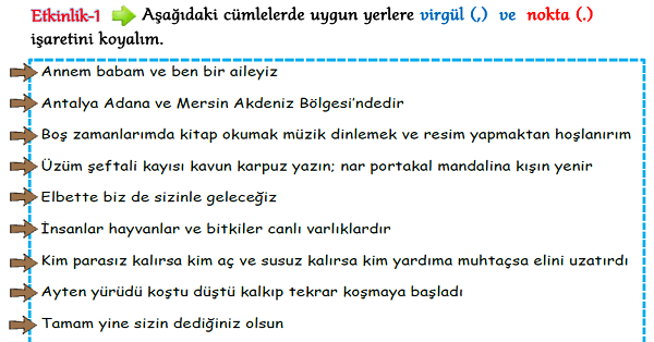 3. Sınıf Türkçe (Virgül) Noktalama İşaretleri-2