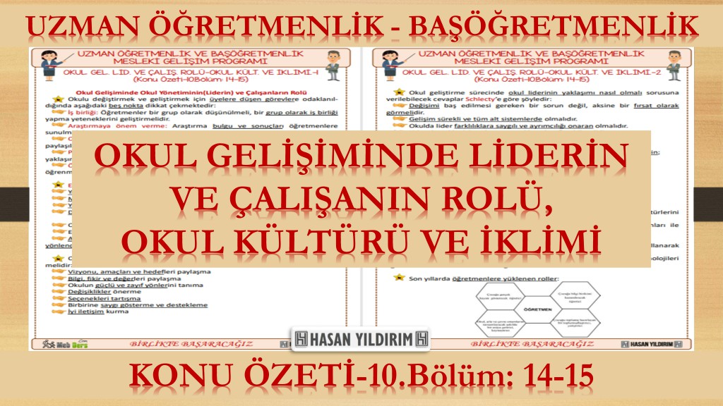 Okul Gelişiminde Liderin ve Çalışanların Rolü - Okul Geliştirmede Okul Kültürü ve İklimi (Konu Özeti-10. Bölüm: 14-15)