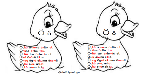 1. Sınıf İlk Okuma Yazma (Ö-ö Sesi) Ördek Boyama ve Okuma Metni