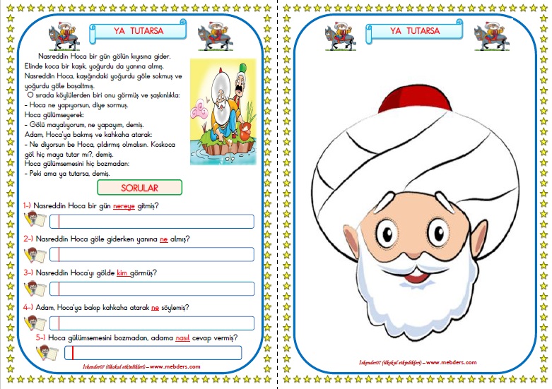 1. Sınıf Türkçe Ya Tutarsa Fıkrası Okuma Anlama Metin Çalışması 20