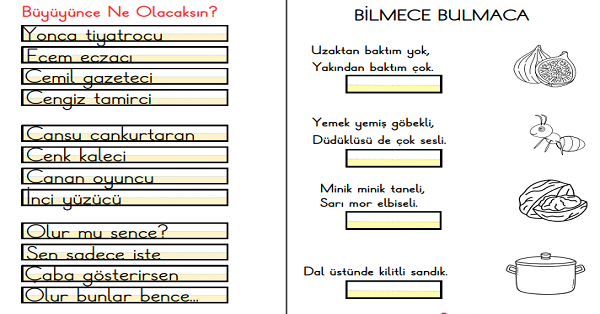 1. Sınıf İlk Okuma Yazma C Sesi Bilmece Ve Şiir Yazma