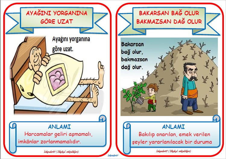 ATASÖZLERİ PANO ÇALIŞMASI (12 SAYFA - 24 FARKLI ATASÖZÜ)