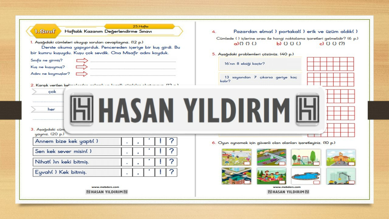 1. Sınıf Haftalık Değerlendirme Sınavı-25.Hafta(5-9 Nisan)