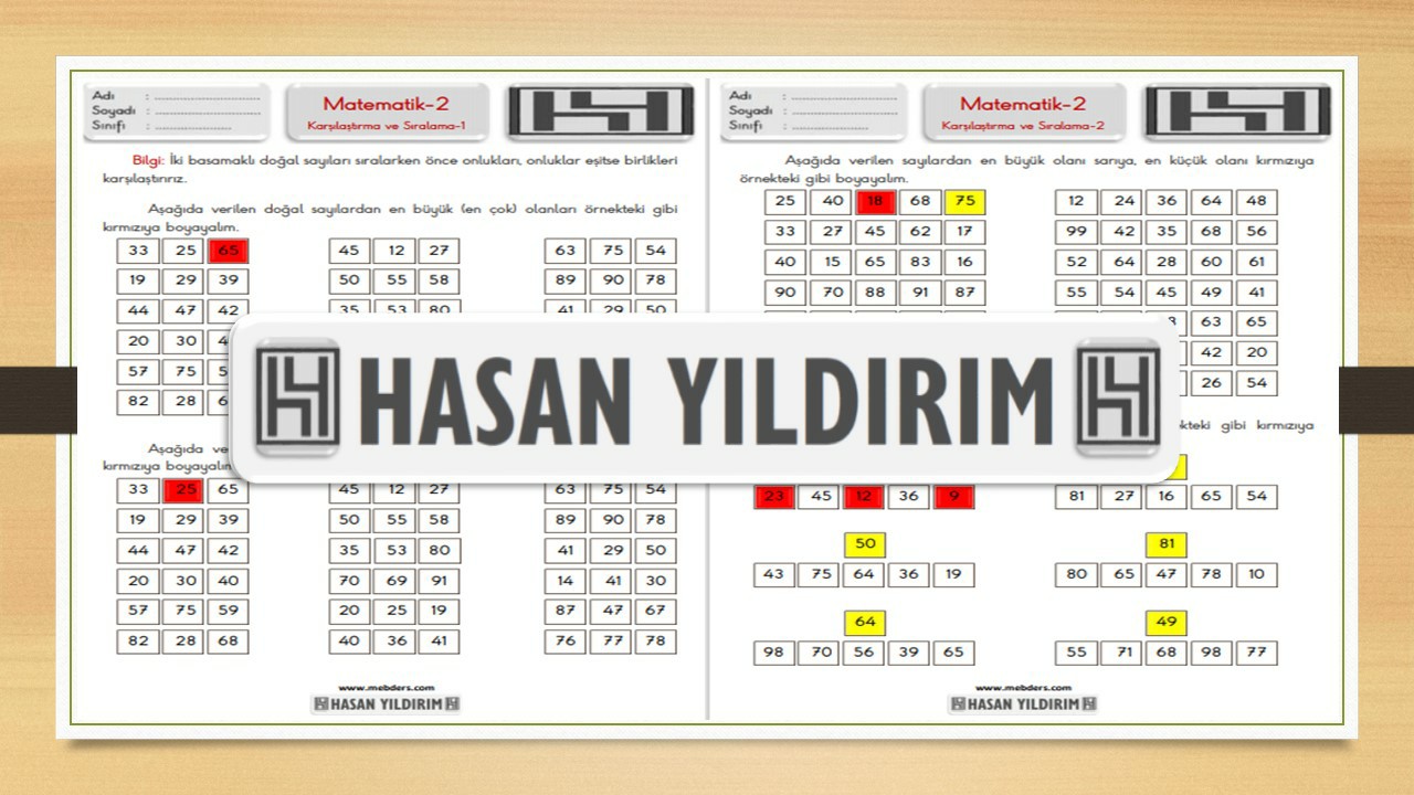 2. Sınıf Matematik Karşılaştırma ve Sıralama Çalışma Sayfaları