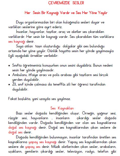 3. Sınıf Fen Bilimleri Ses Kaynakları Konu Özeti