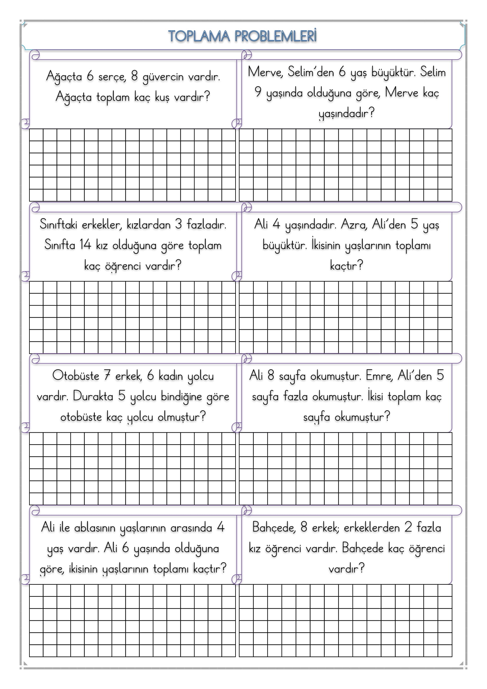 1. Sınıf - Matematik Toplama Problemleri