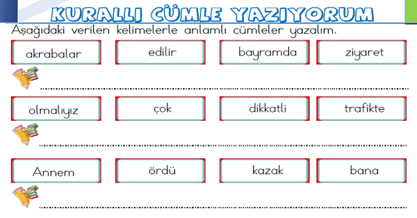 1. Sınıf Türkçe Anlamlı ve Kurallı Cümle Oluşturma Etkinliği-2