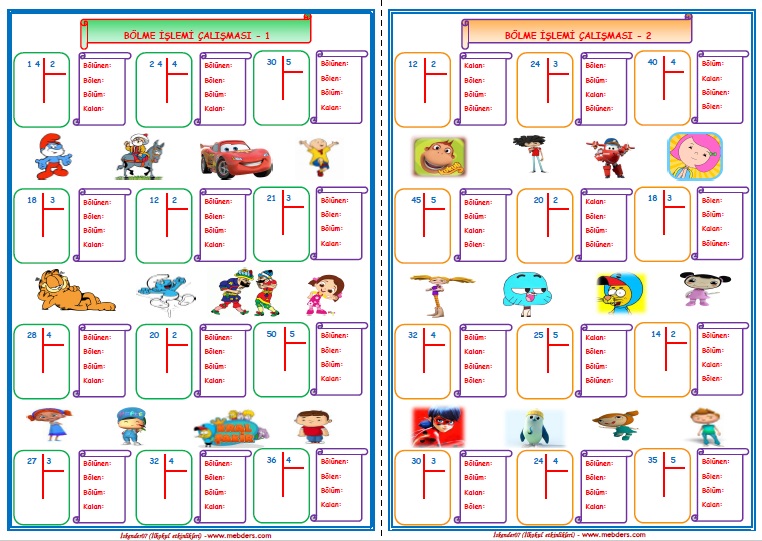 2. Sınıf Matematik Bölme İşlemi Çalışması 1-2 (2 Sayfa)