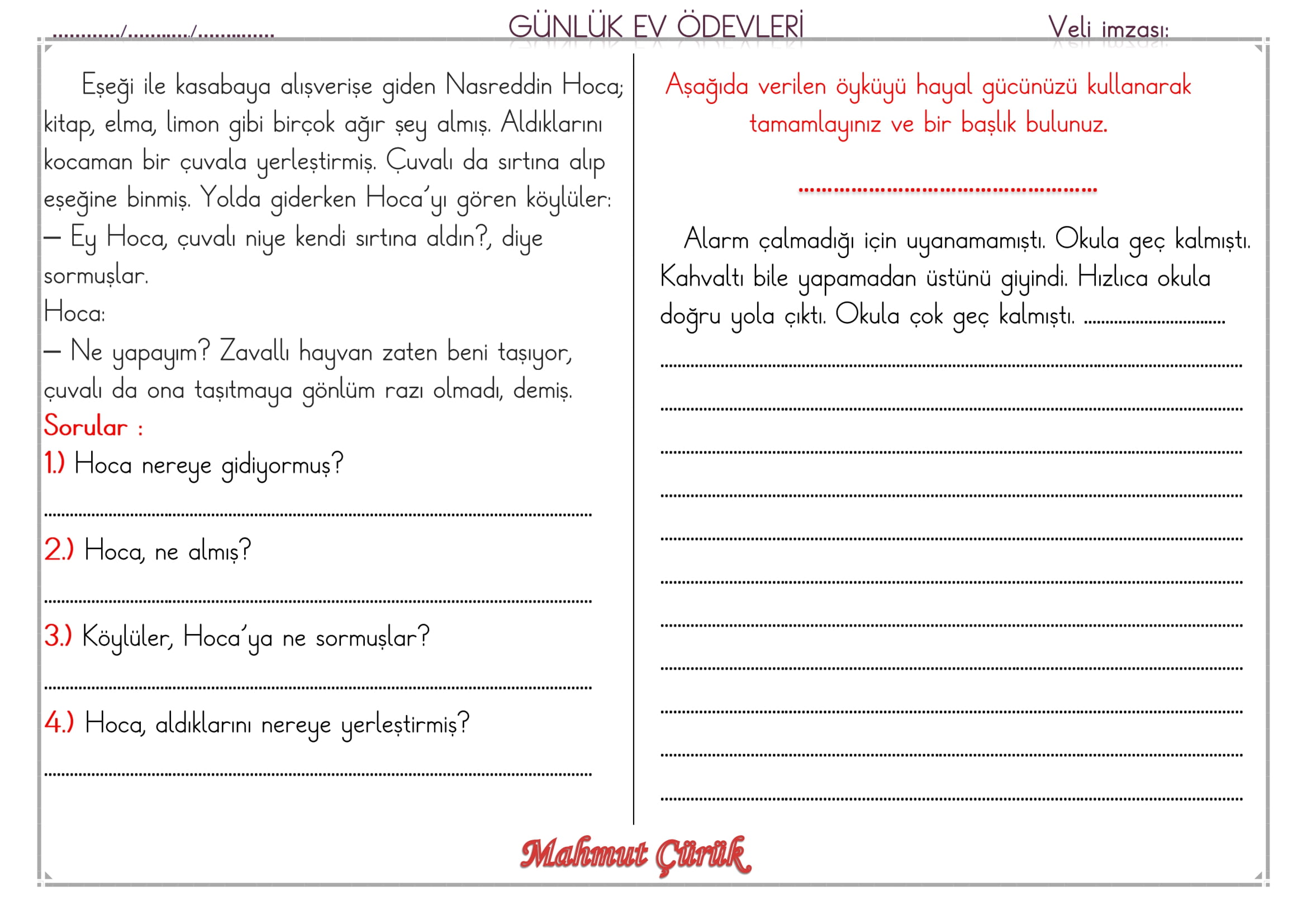 1. Sınıf 30 Mayıs 2025 Günlük Ev Ödevi