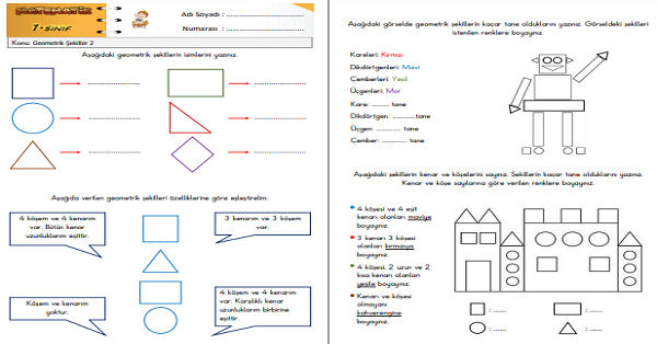 1. Sınıf Matematik Geometrik Şekiller Etkinliği 2