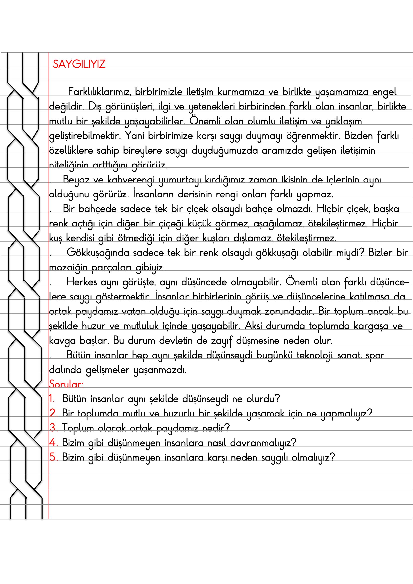 4. Sınıf - Sosyal Bilgiler - Saygılıyız Defter Özeti