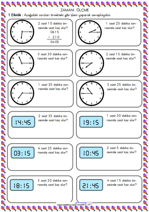 2. Sınıf Matematik Zamanı Ölçme, Saat Etkinliği 36