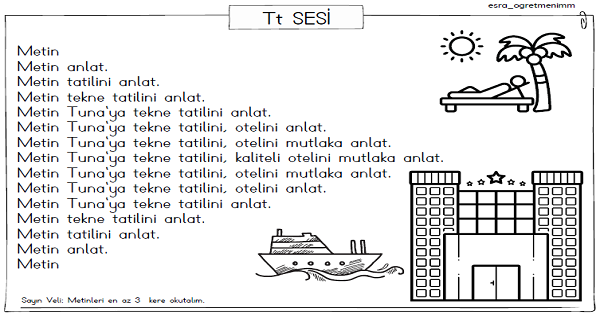 1. Sınıf İlk Okuma Yazma (T-t Sesi) Karesel Metinler-3 Sayfa