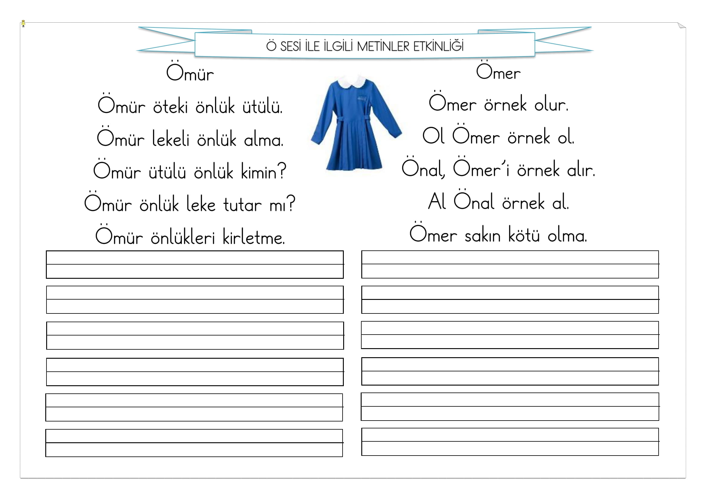 1. Sınıf İlk Okuma Yazma Ö Sesi Metinler Etkinliği