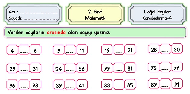2. Sınıf Matematik Doğal Sayılar-Karşılaştırma Etkinliği-4