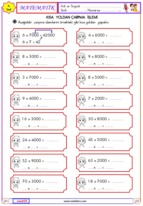 4. Sınıf Matematik Çarpma İşlemi Etkinliği 5