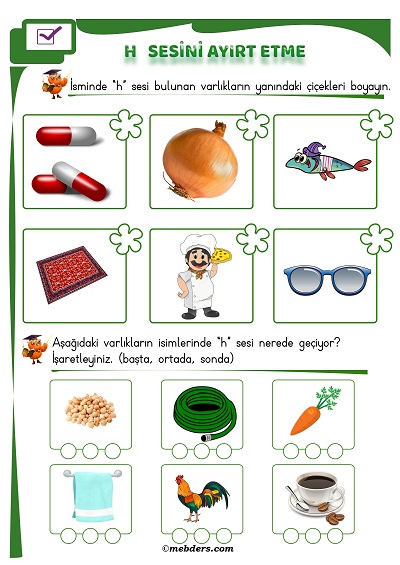 1. Sınıf İlkokuma H Sesi Ayırt Etme Etkinliği