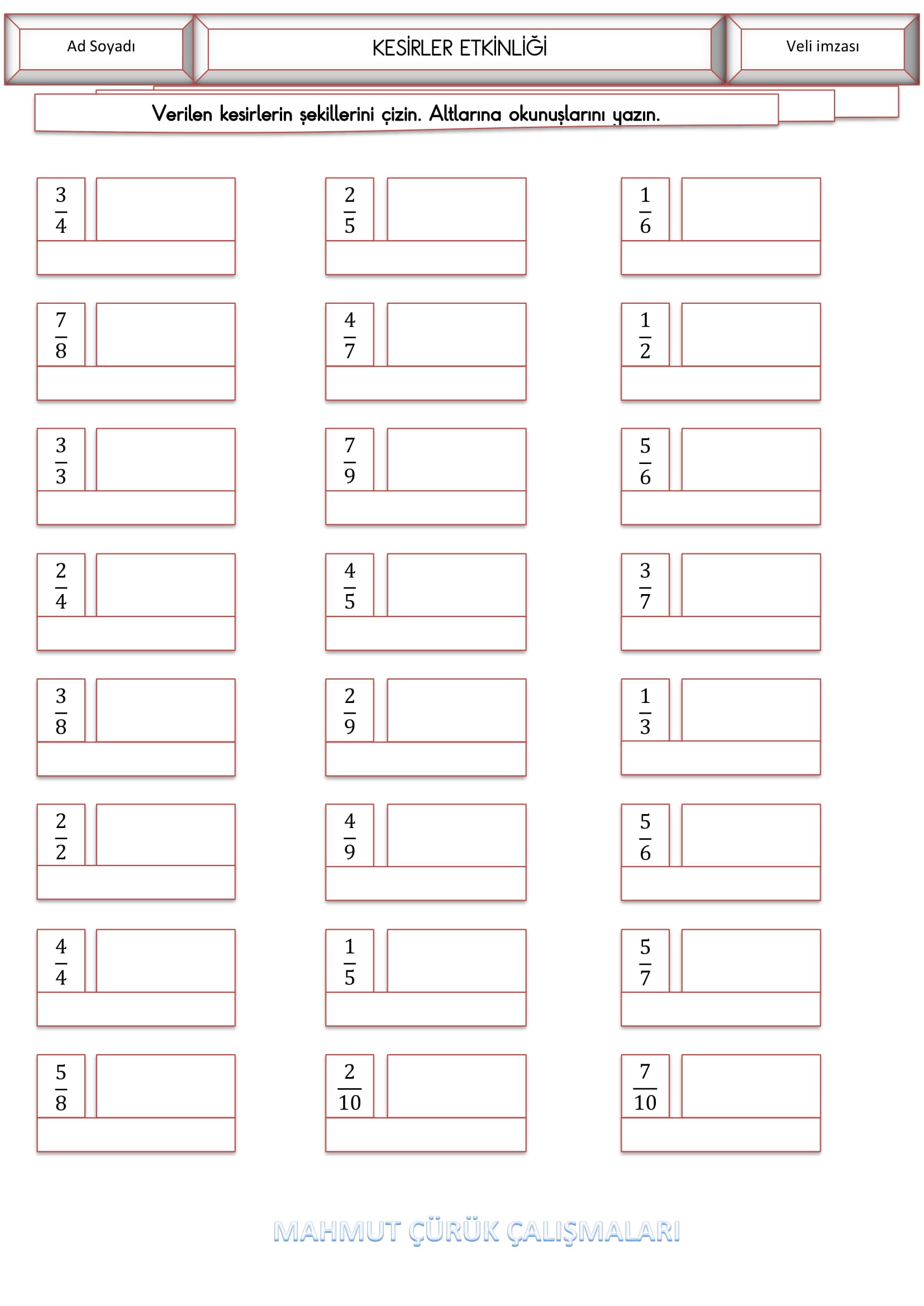 4. Sınıf - Matematik Basit Kesirler Etkinliği