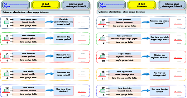 2. Sınıf Matematik Çıkarma İşlemi-Verilmeyeni Bulma-5