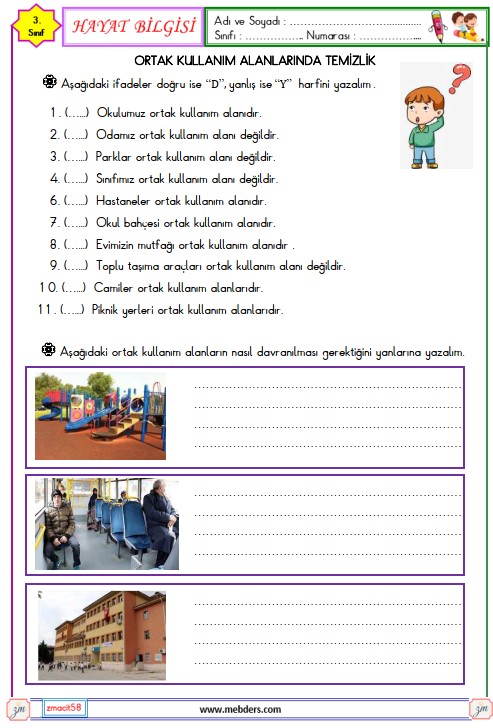 3. Sınıf Hayat Bilgisi Ortak Kullanım Alanlarımız Etkinliği 3