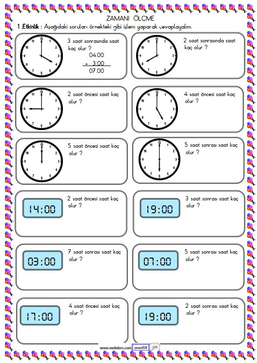 2. Sınıf Matematik Zamanı Ölçme, Saat Etkinliği 31