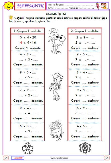 3. Sınıf Matematik Çarpanları Azaltalım Etkinliği