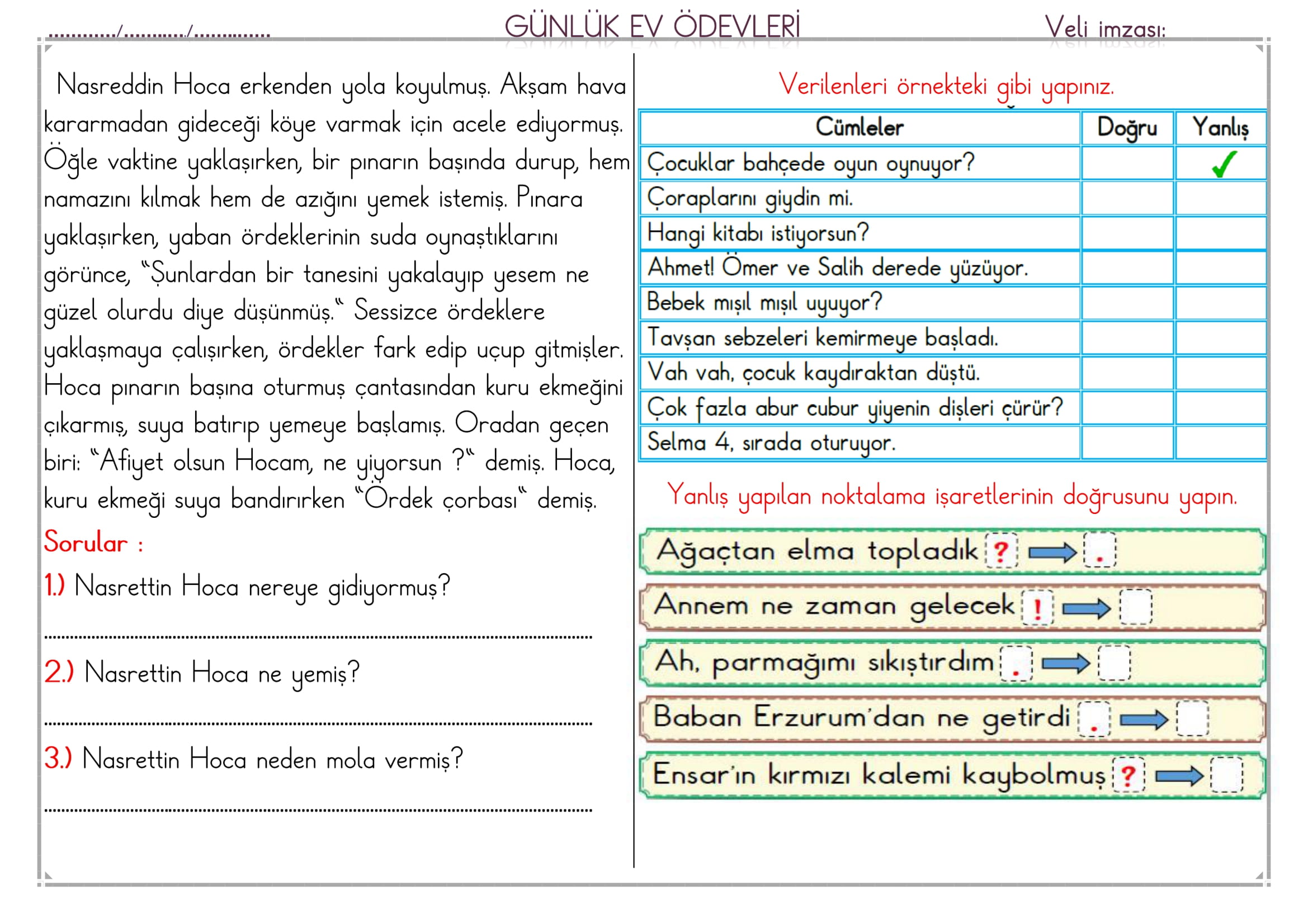 1. Sınıf 06 Mayıs 2025 Günlük Ev Ödevi