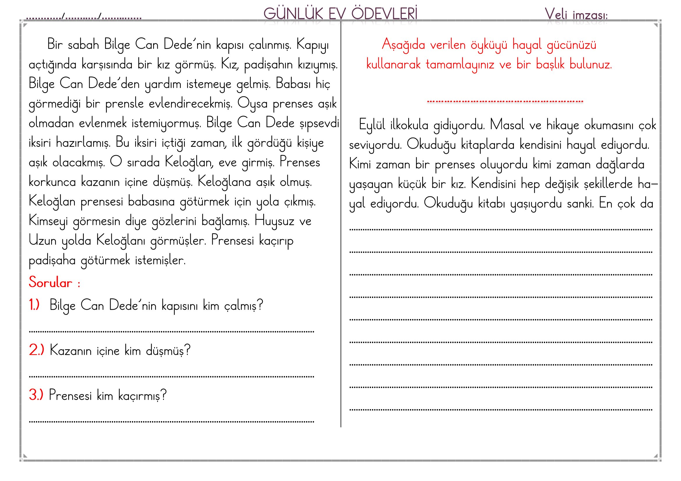 1. Sınıf - 03 Mart 2026 Günlük Ev Ödevleri