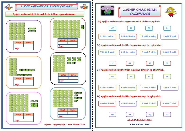 2. Sınıf Matematik Onluk Birlik Çalışması 2 (2 Sayfa)