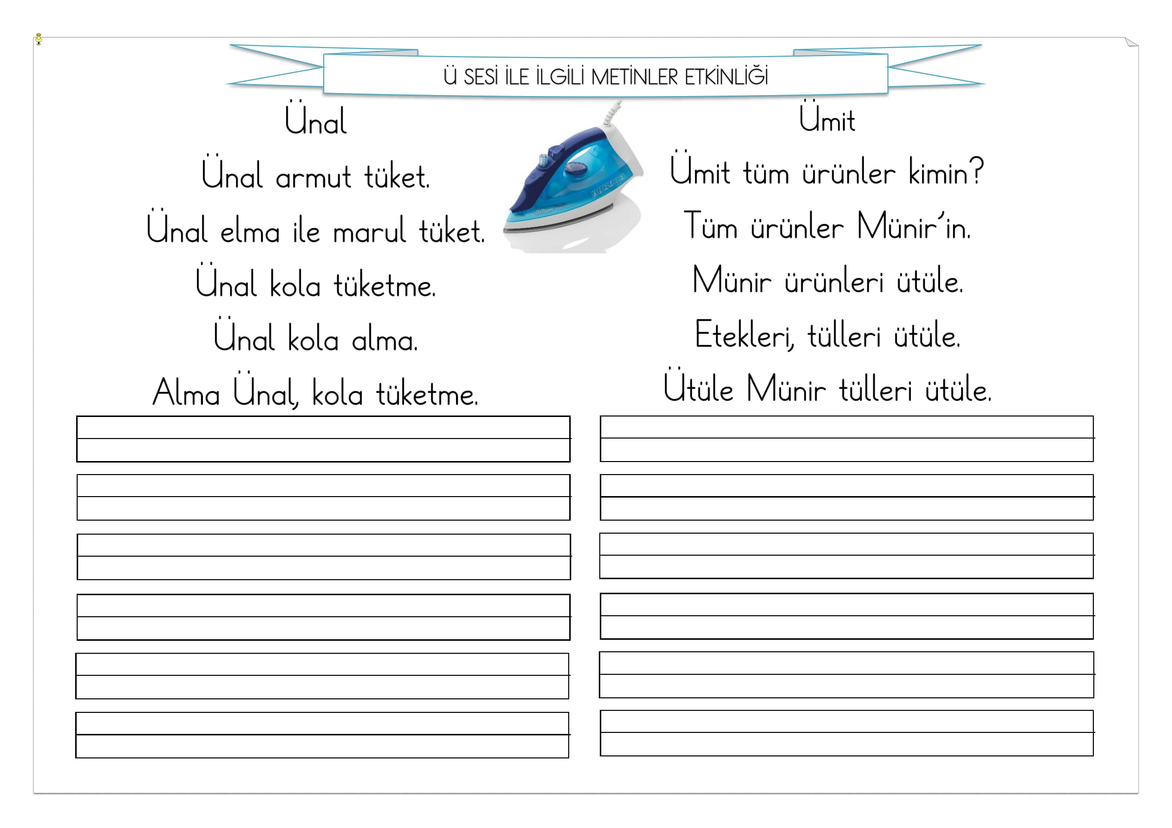 1. Sınıf İlk Okuma Yazma Ü Sesi Metinler Etkinliği