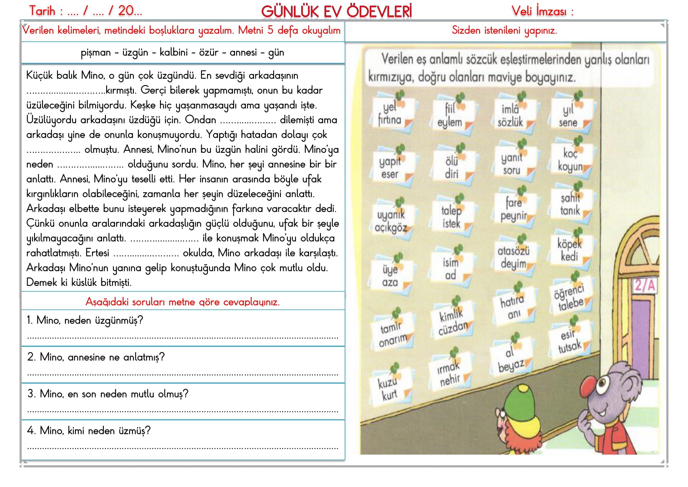 2. Sınıf - 09 Ocak 2026 Günlük Ev Ödevleri