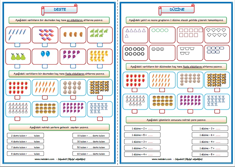 2. Sınıf Matematik Deste ve Düzine Etkinliği 2