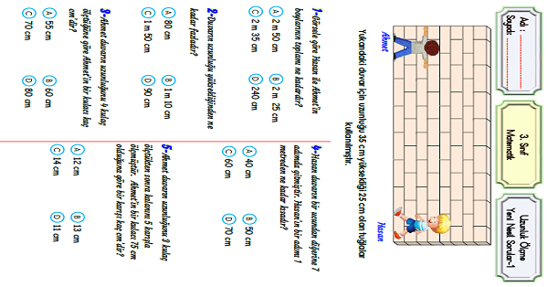 3. Sınıf Matematik Uzunluk Ölçme Yeni Nesil Sorular-1